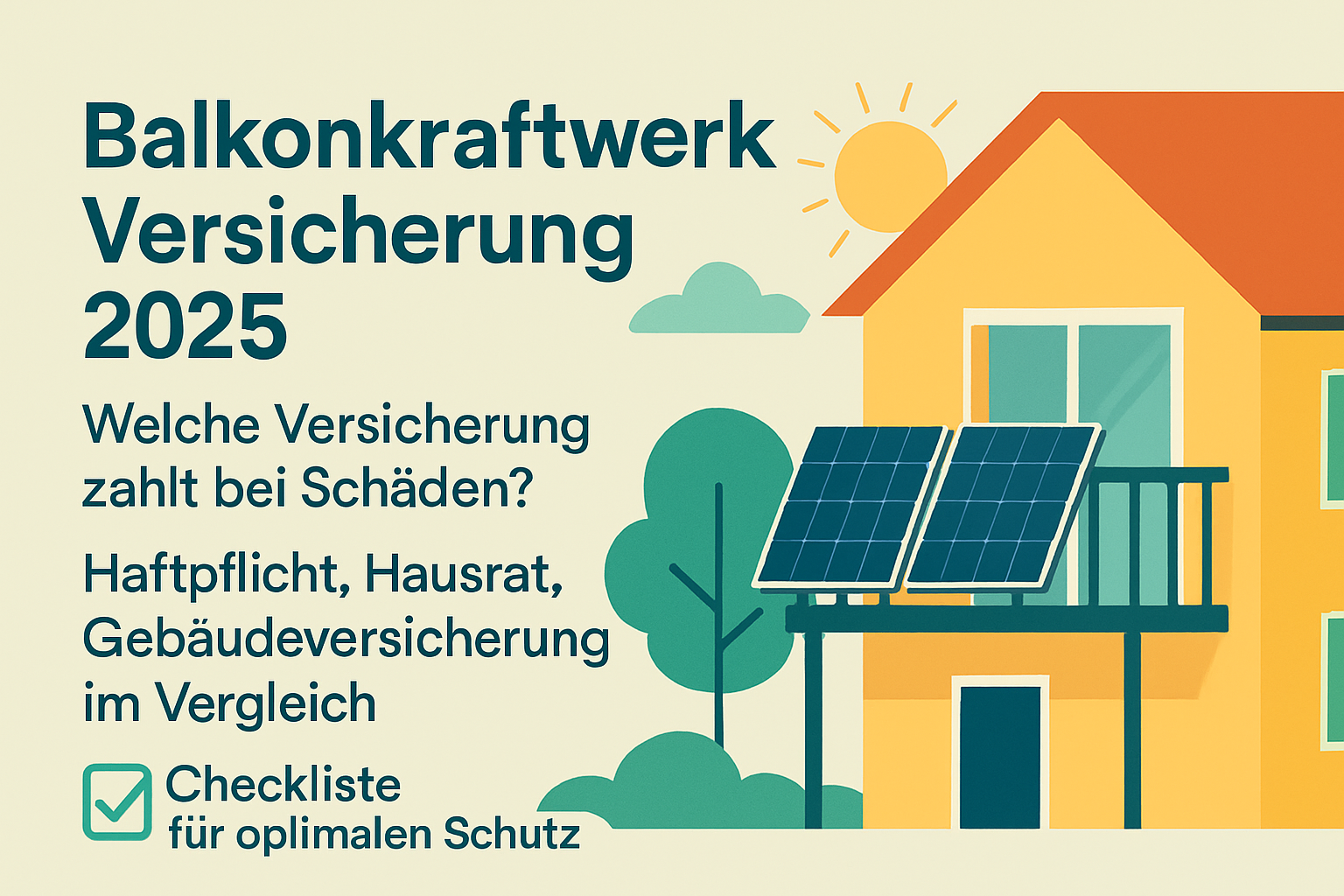 Balkonkraftwerk auf Balkon mit Versicherungsschutz symbolisiert durch Schutzsymbol